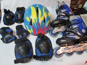 Набор: раздвижные детские ролики Alisher Sport + защита + шлем
